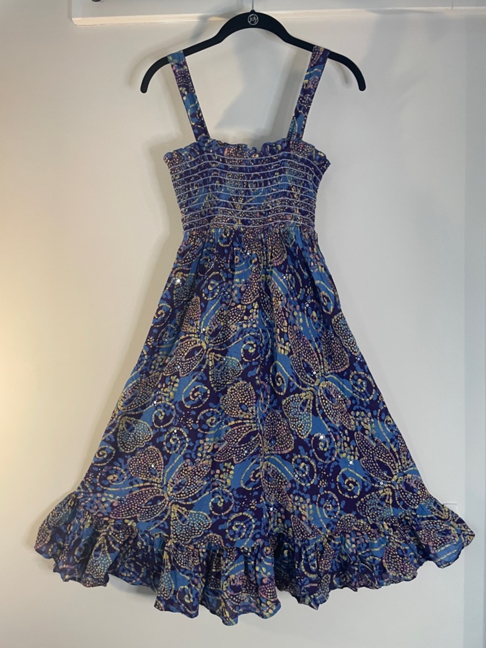 Gap WSmall smocked sundress cotton ruffled hem